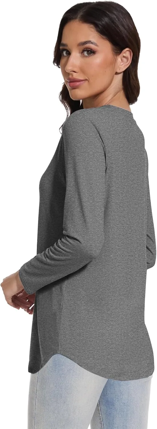 1/4 Pack Womens Long Sleeve Tunic Tops for Leggings Loose Fit Tee Shirts Crew Neck Plus Size T Shirts Blouses Tops