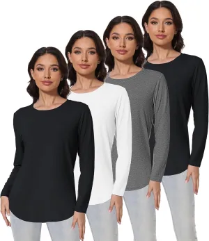 1/4 Pack Womens Long Sleeve Tunic Tops for Leggings Loose Fit Tee Shirts Crew Neck Plus Size T Shirts Blouses Tops