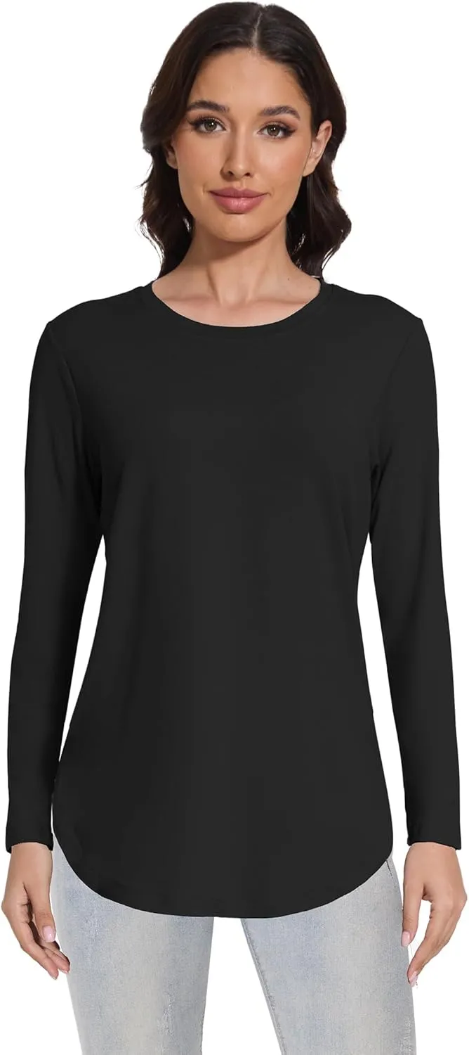 1/4 Pack Womens Long Sleeve Tunic Tops for Leggings Loose Fit Tee Shirts Crew Neck Plus Size T Shirts Blouses Tops