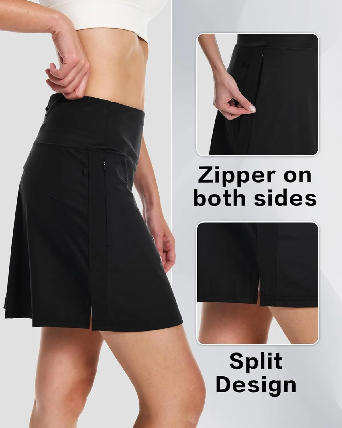16" Golf Skorts Skirts for Women with Zipper Pockets Women's High Waisted Tennis Skirt Athletic Skort