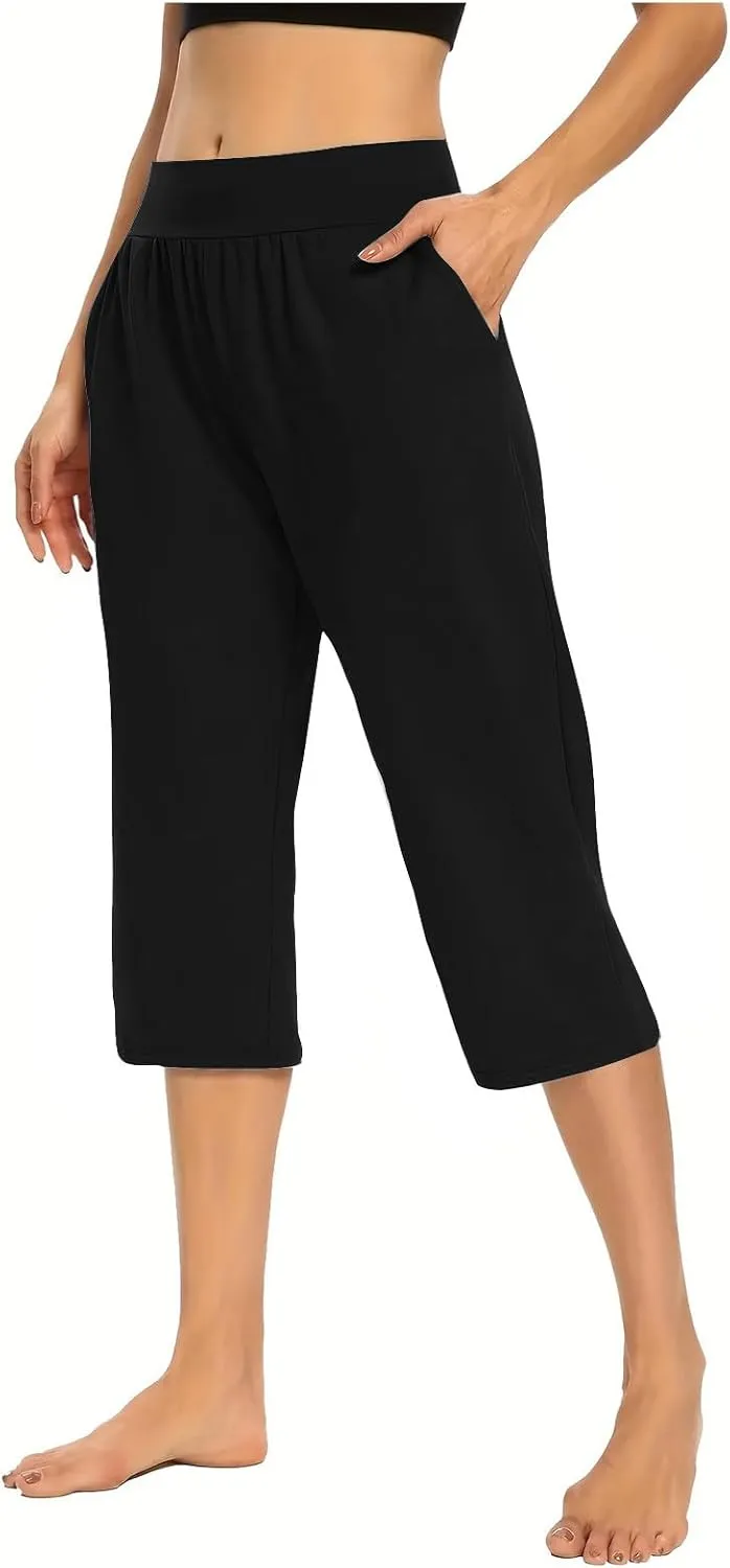 2024 Capris Pants for Women Summer Casual High Wasit Capri Yoga Pants Comfy Stretchy Cropped Lounge Pants with Pocket