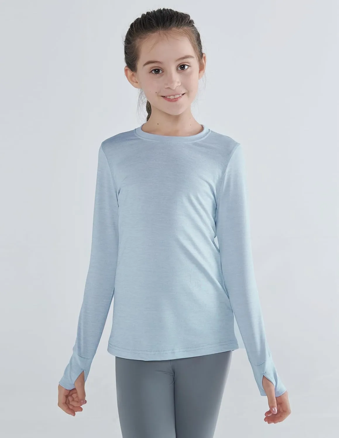 3 Pack Youth Girls Long Sleeve Shirts Active Dry Fit Athletic Performance Clothes Kids Teens Tees with Thumbholes