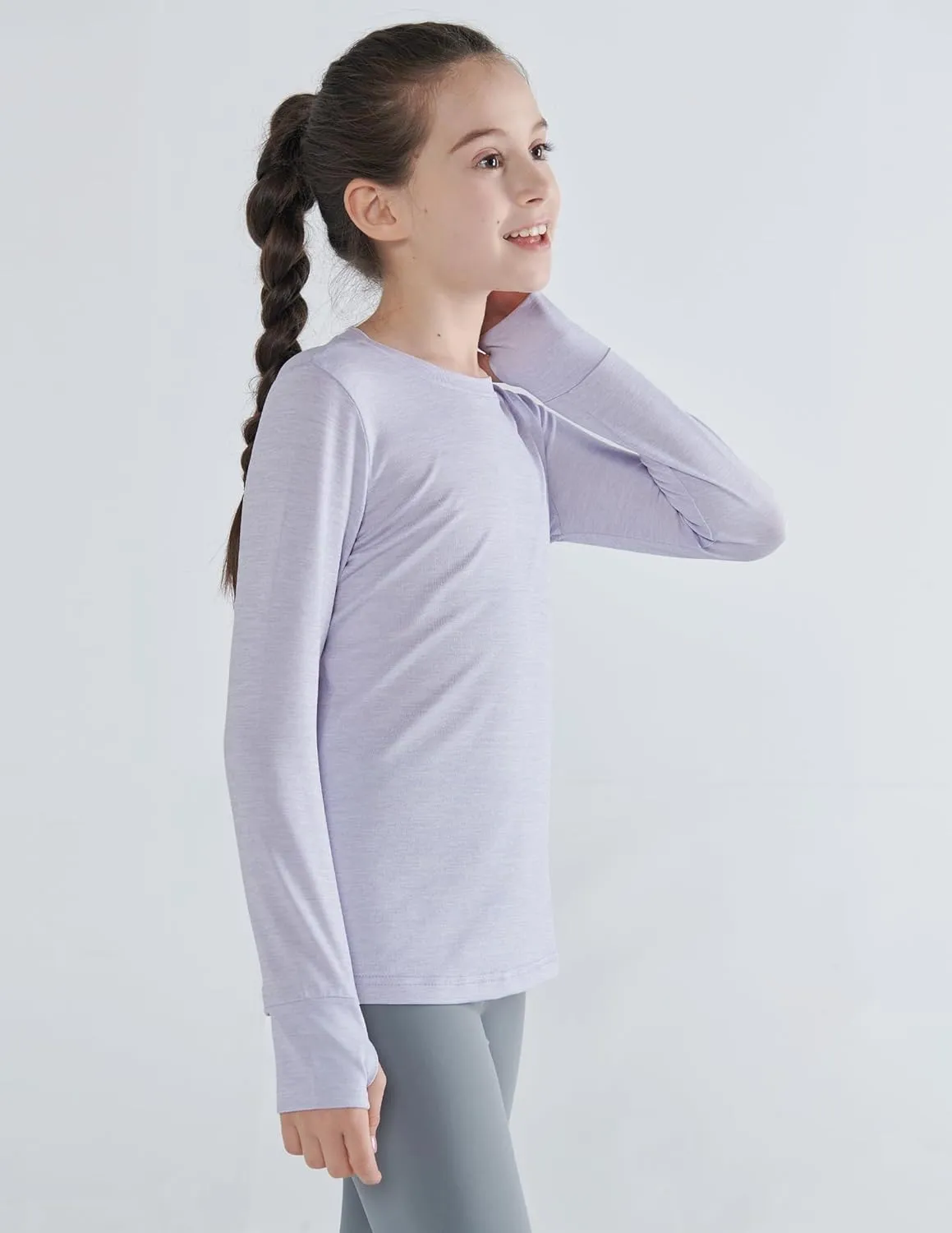 3 Pack Youth Girls Long Sleeve Shirts Active Dry Fit Athletic Performance Clothes Kids Teens Tees with Thumbholes