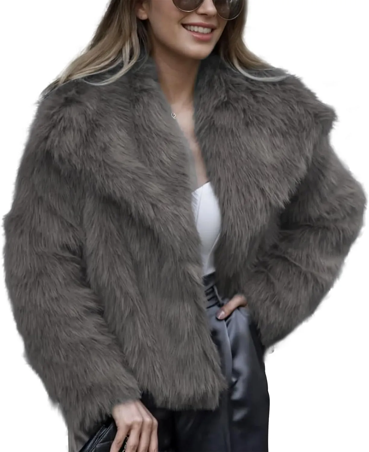 Ainangua Womens Faux Fur Coat Shaggy Oversized Lapel Button Fuzzy Ladies Jackets Warm Winter Outfits