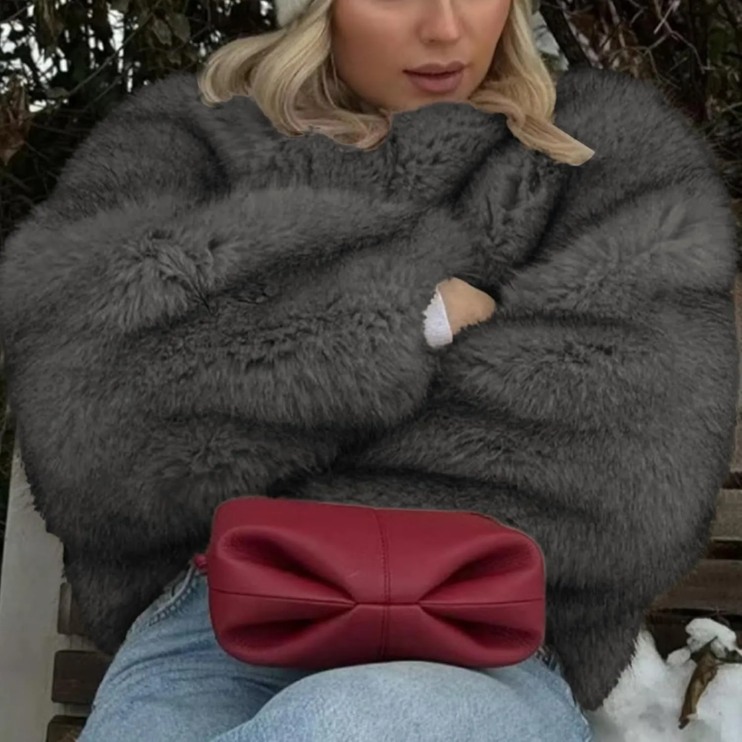 Ainangua Womens Faux Fur Coat Shaggy Oversized Lapel Button Fuzzy Ladies Jackets Warm Winter Outfits