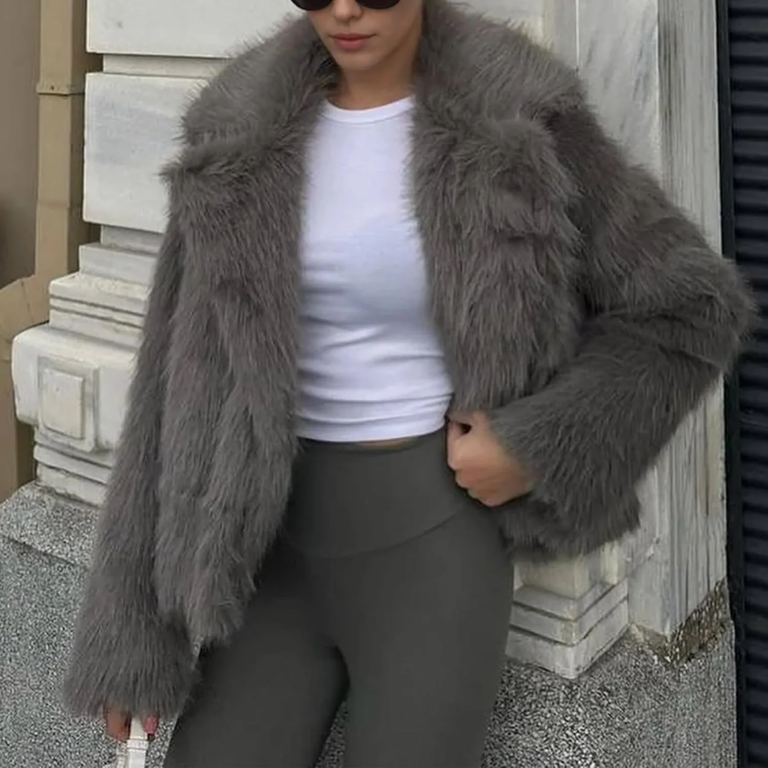 Ainangua Womens Faux Fur Coat Shaggy Oversized Lapel Button Fuzzy Ladies Jackets Warm Winter Outfits
