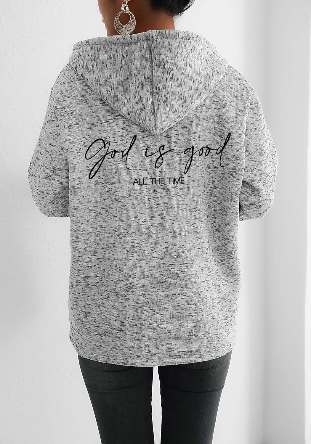 Akivide Womens Blessed Jesus Cross Zip Up Hoodie Oversized Long Sleeve Drawstring Sweater Jacket Christian Hoodies