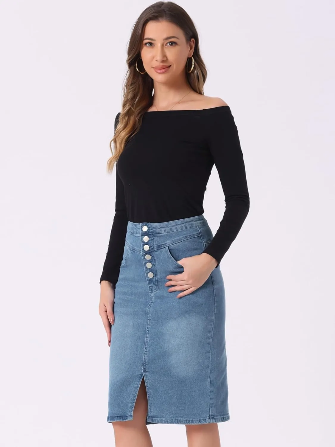 Allegra K Women's Jean Skirts Split Casual High Waist Bodycon Denim Pencil Skirt