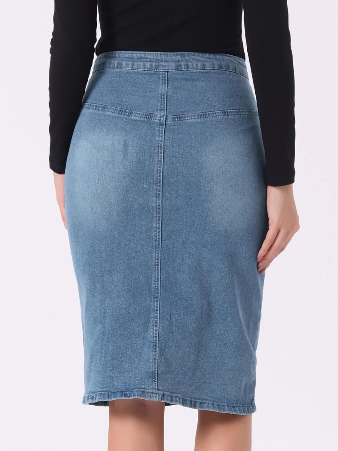 Allegra K Women's Jean Skirts Split Casual High Waist Bodycon Denim Pencil Skirt