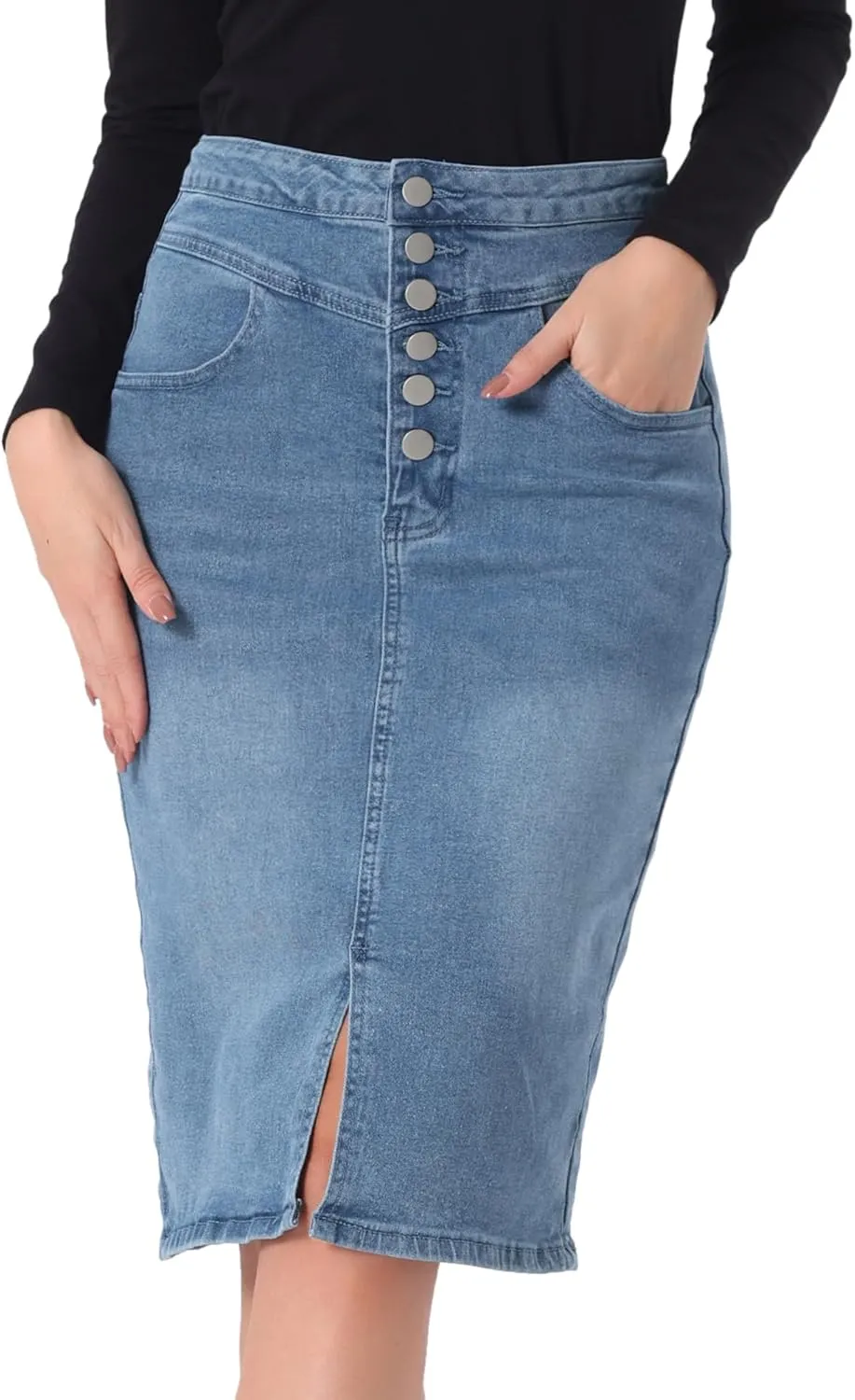 Allegra K Women's Jean Skirts Split Casual High Waist Bodycon Denim Pencil Skirt