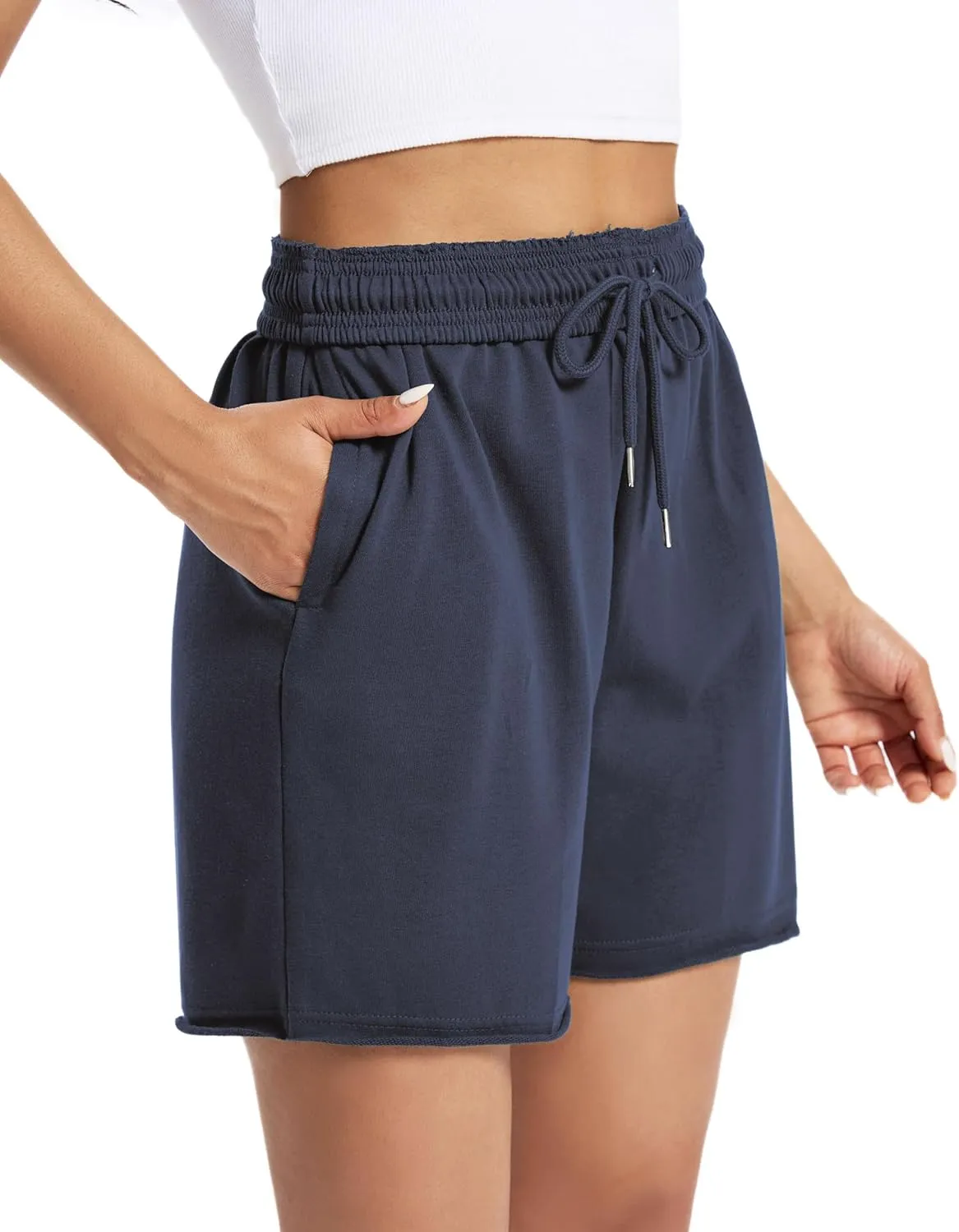 Auriviz Womens Sweat Shorts Comfy Cotton Casual Drawstring Shorts Workout Lounge High Waisted Summer Shorts with Pockets