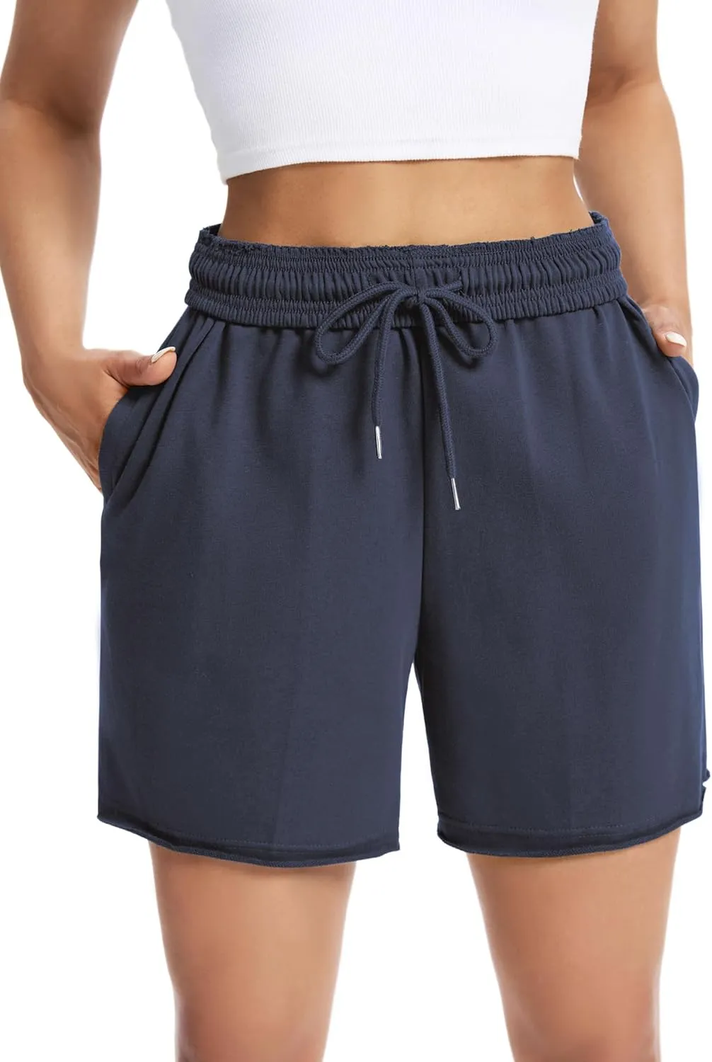 Auriviz Womens Sweat Shorts Comfy Cotton Casual Drawstring Shorts Workout Lounge High Waisted Summer Shorts with Pockets