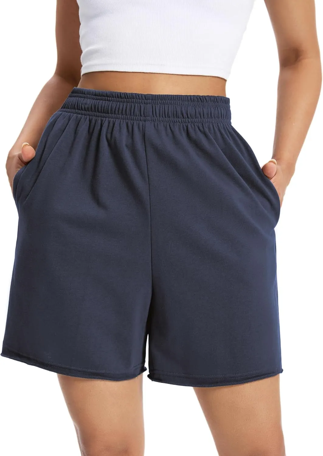 Auriviz Womens Sweat Shorts Comfy Cotton Casual Drawstring Shorts Workout Lounge High Waisted Summer Shorts with Pockets