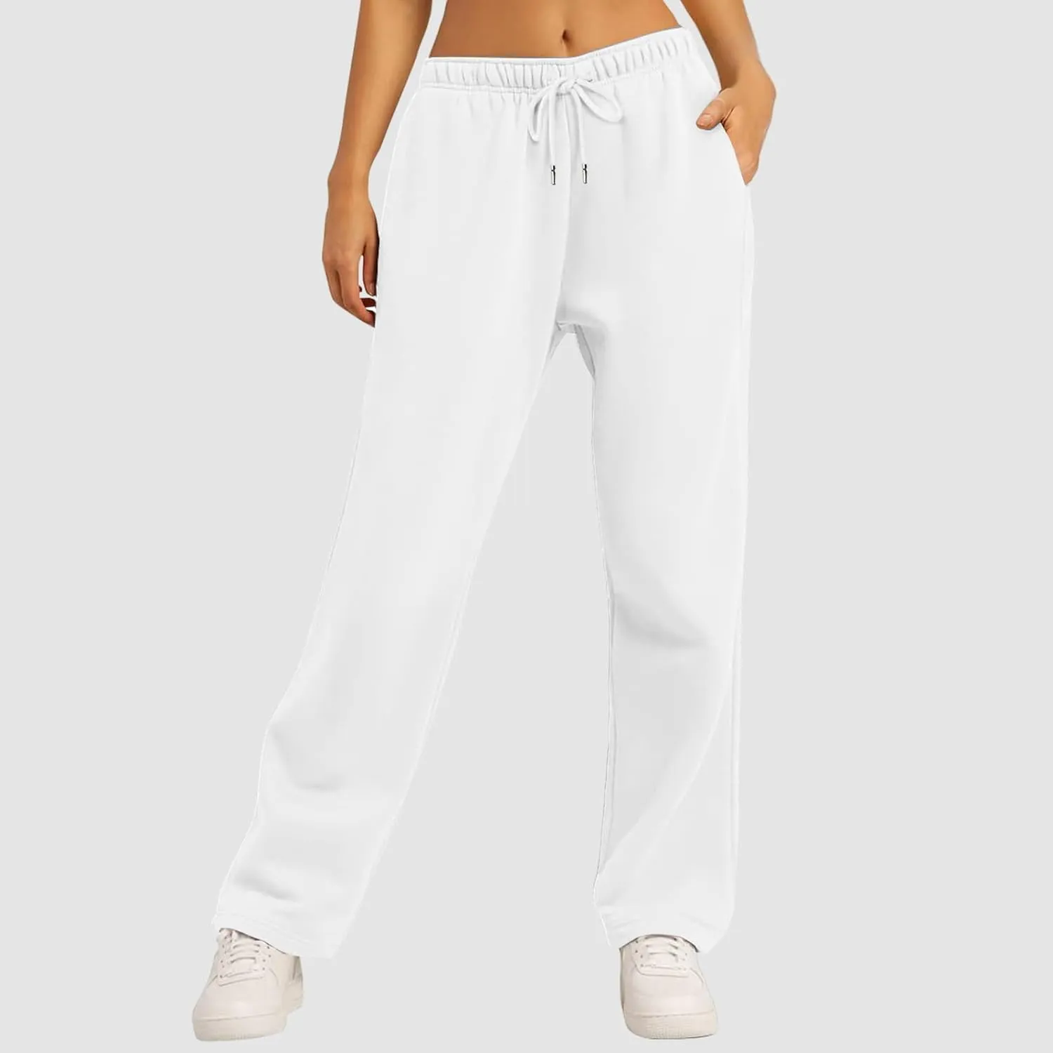Baggy Sweatpants for Women Elastic High Waist Drawstring Straight Wide Leg Lounge Pants Open Bottom Athletic Joggers Trousers