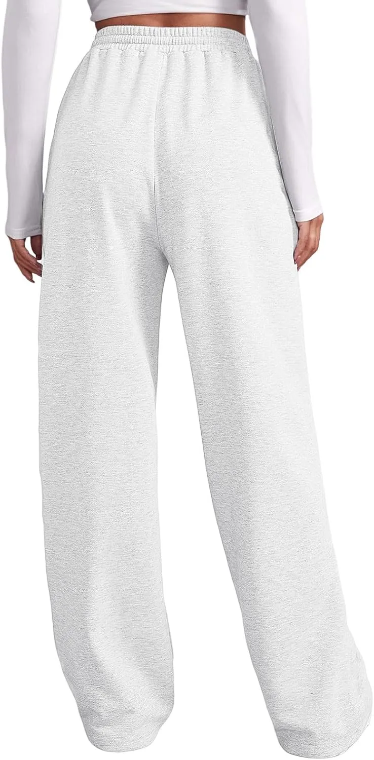 Baggy Sweatpants for Women Elastic High Waist Drawstring Straight Wide Leg Lounge Pants Open Bottom Athletic Joggers Trousers