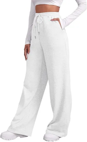 Baggy Sweatpants for Women Elastic High Waist Drawstring Straight Wide Leg Lounge Pants Open Bottom Athletic Joggers Trousers