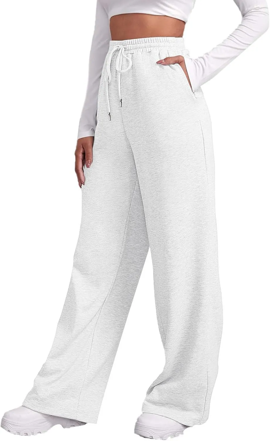 Baggy Sweatpants for Women Elastic High Waist Drawstring Straight Wide Leg Lounge Pants Open Bottom Athletic Joggers Trousers