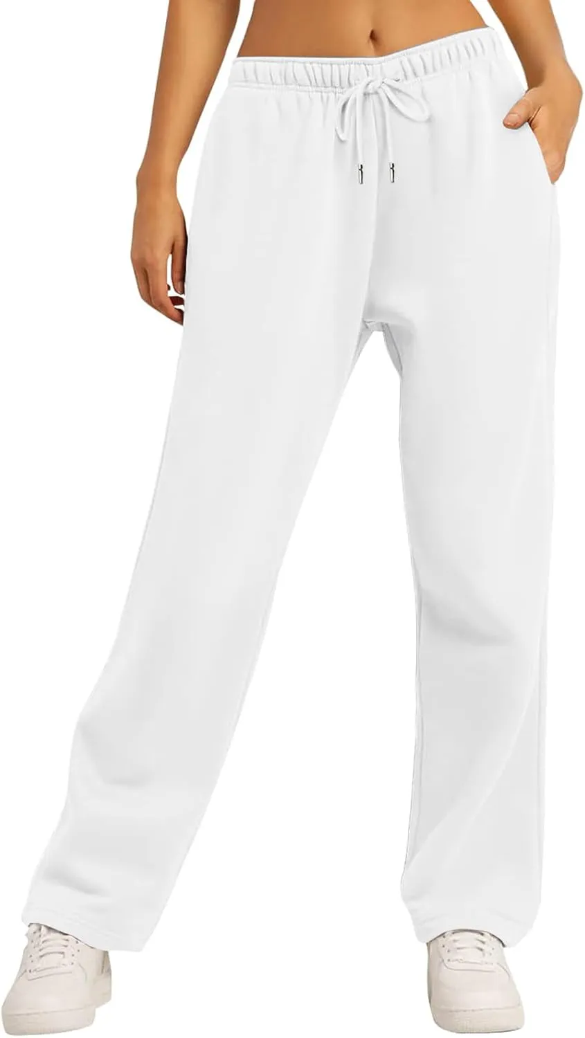 Baggy Sweatpants for Women Elastic High Waist Drawstring Straight Wide Leg Lounge Pants Open Bottom Athletic Joggers Trousers