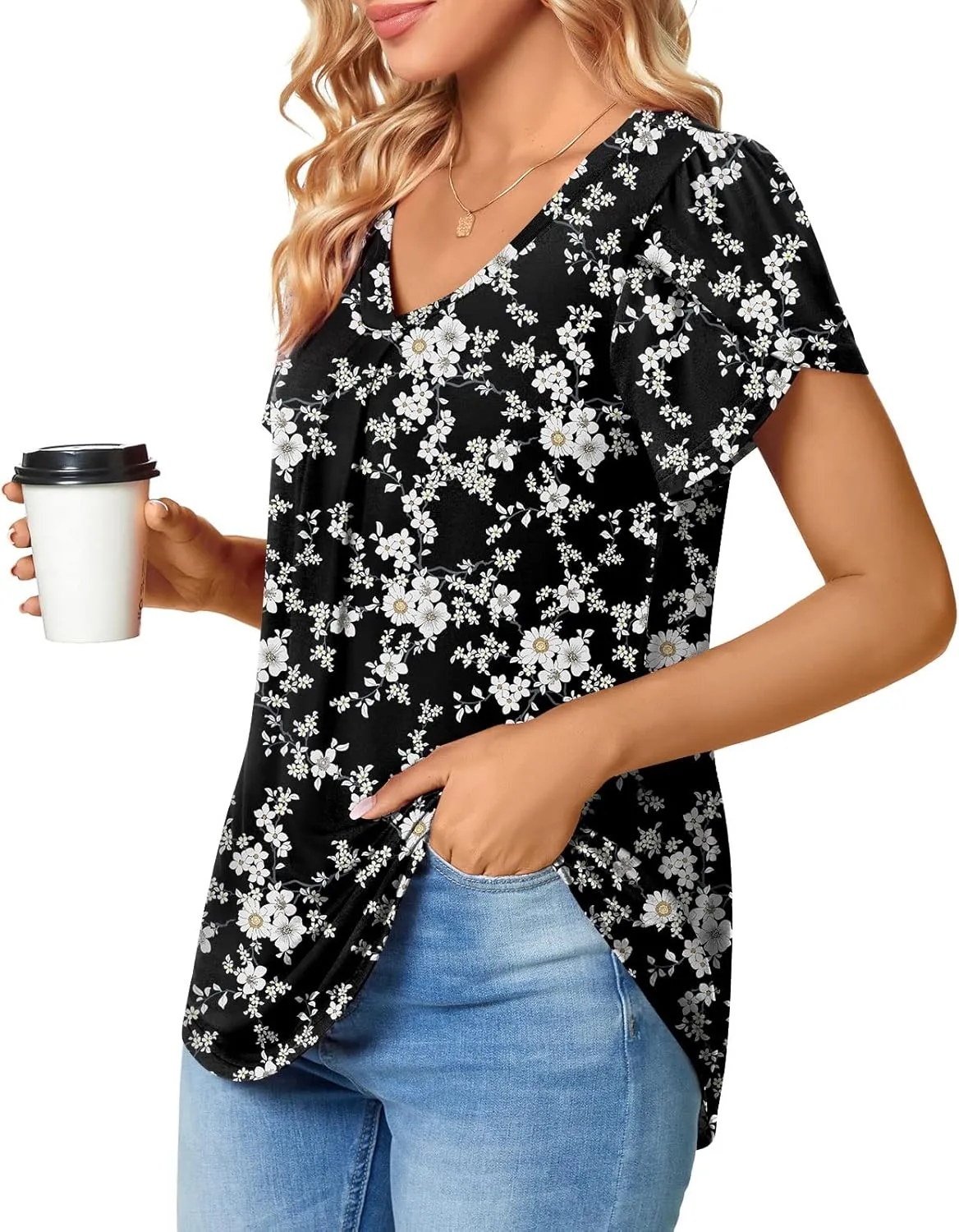 Bestbee Women's Plus Size Short Sleeve Blouses Summer Casual Loose Fit Tops V Neck Tunics