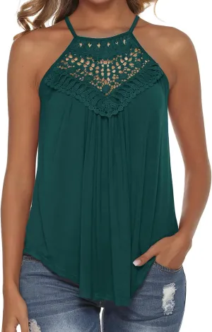 Bluetime Halter Tops for Women Sexy Sleeveless Lace Crochet Dressy Flowy Tank Top Cute Summer Shirts