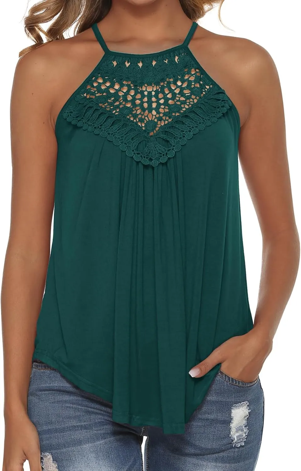 Bluetime Halter Tops for Women Sexy Sleeveless Lace Crochet Dressy Flowy Tank Top Cute Summer Shirts