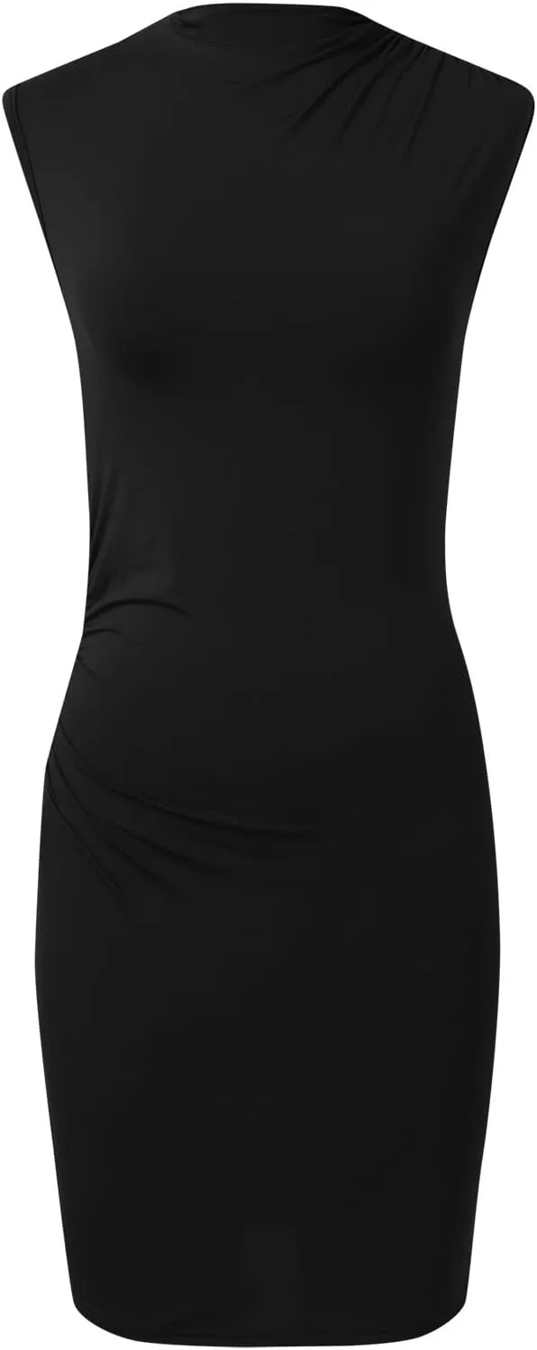 Boho Dresses for Women,2025 Trendy Casual Mock Neck Dresses Sling Ruched Bodycon Mini Dress Cocktail Party Sundress