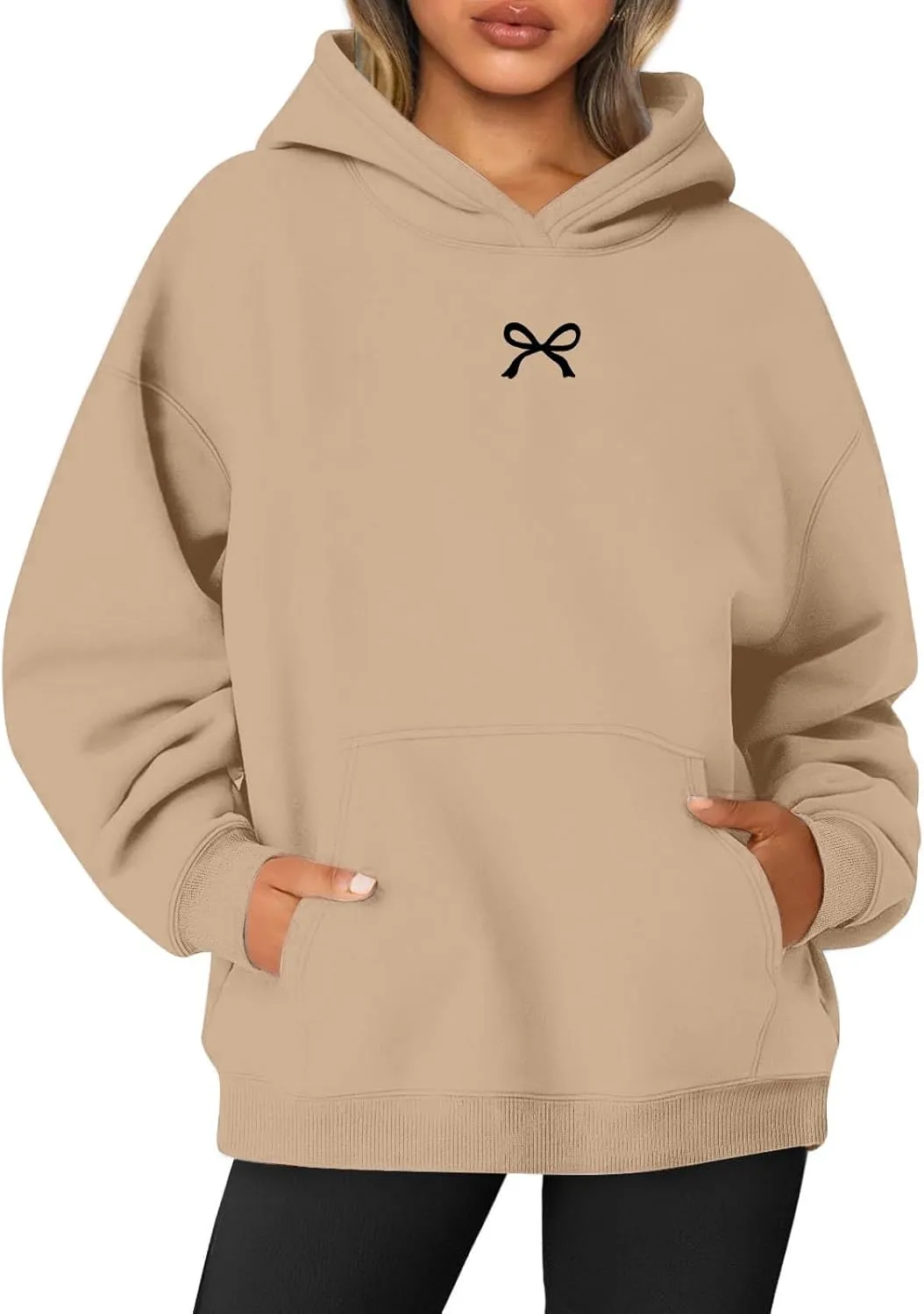 Bow Oversized Sweatshirt for Women Winter Fall Basic Hoodies Fashion Trendy Long Sleeve Sweaters Outfits