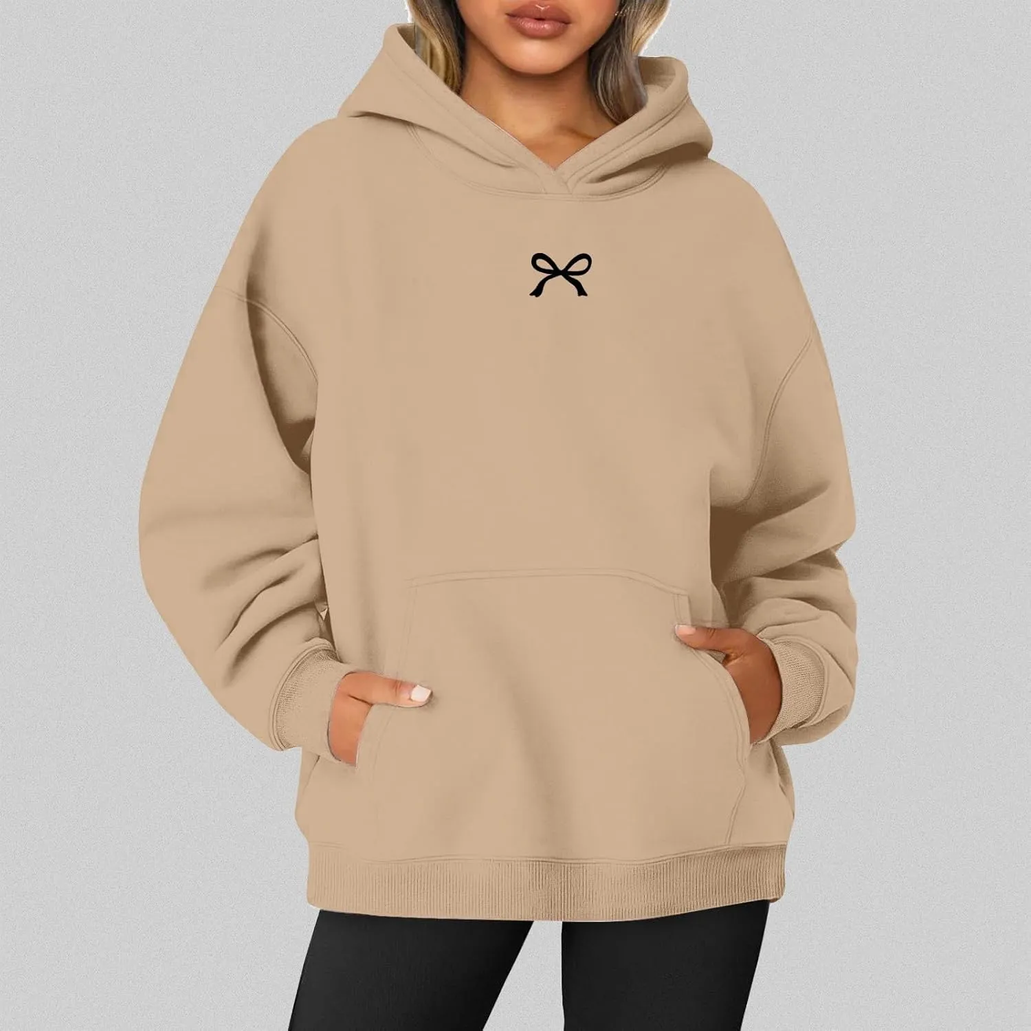 Bow Oversized Sweatshirt for Women Winter Fall Basic Hoodies Fashion Trendy Long Sleeve Sweaters Outfits