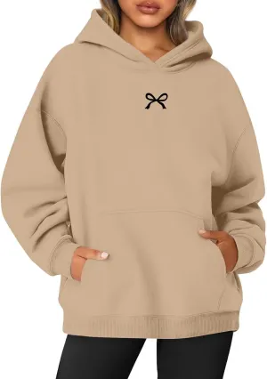 Bow Oversized Sweatshirt for Women Winter Fall Basic Hoodies Fashion Trendy Long Sleeve Sweaters Outfits