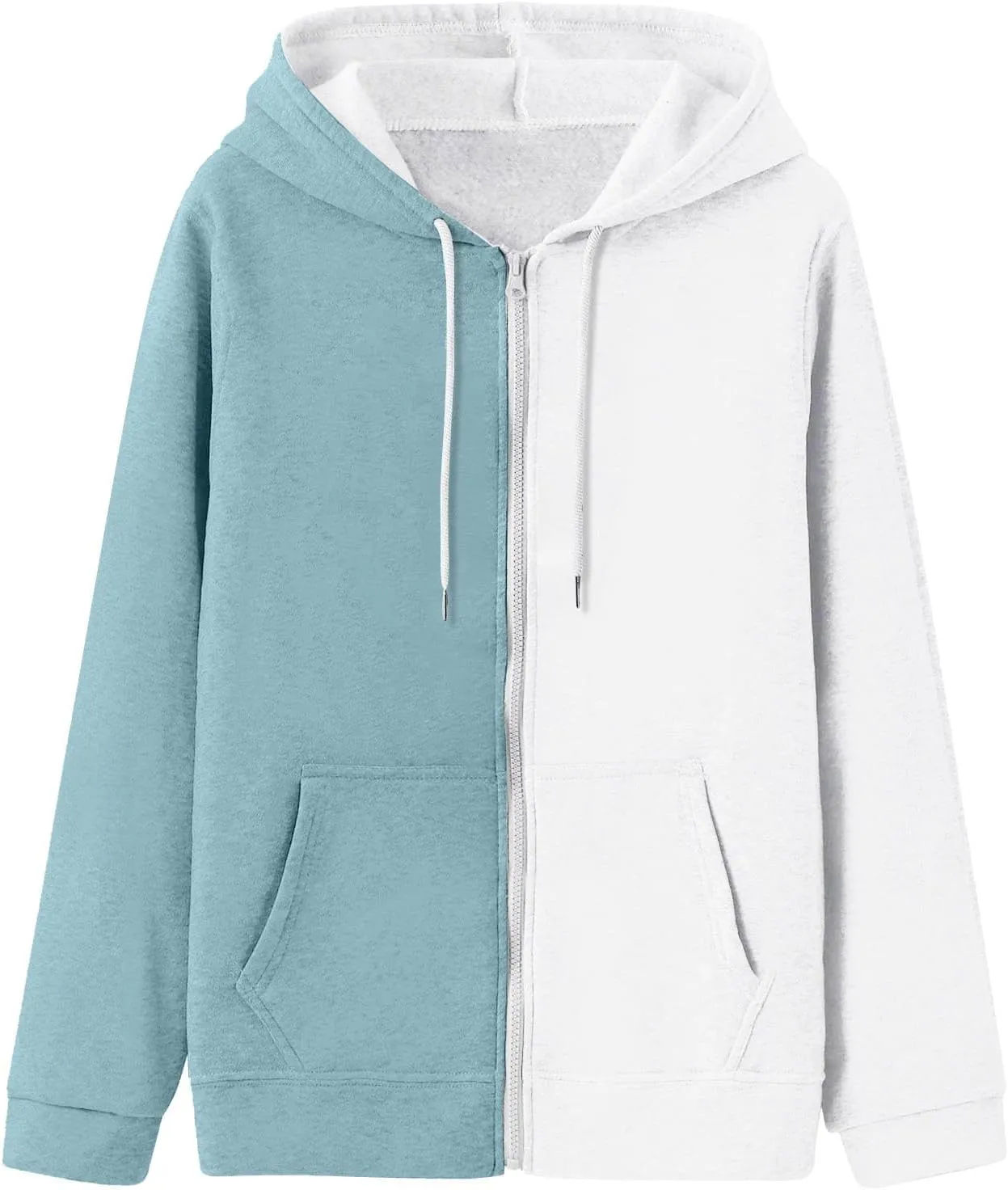 BTDECLAR 2023 Fashion Color Block Hoodie for Women Casual Long Sleeve Oversized Sweatshirts Pocket Zip Up Hoodies Jacket Tops