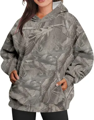 Camo Hoodie for Women Fleece Oversized Maple-Leaf Long Sleeve Sweatshirt Fall Pullover Hoodies with Kangaroo Pocket