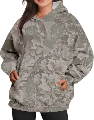 Camo Hoodie for Women Fleece Oversized Maple-Leaf Long Sleeve Sweatshirt Fall Pullover Hoodies with Kangaroo Pocket