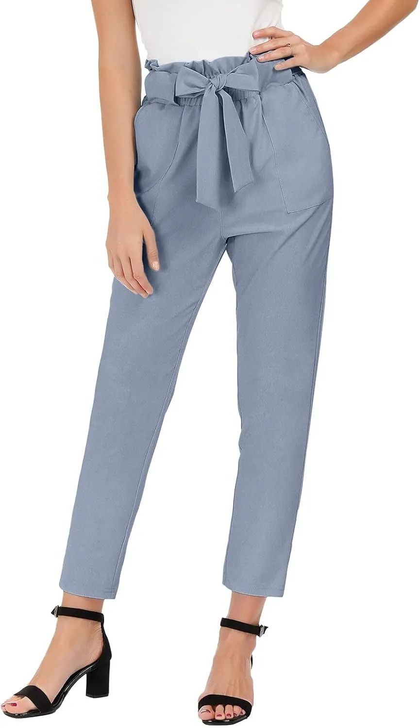 Capri Dress Pants Women High Waist Casual Paperbag Pants Business Office Work Trousers with Pockets Fashion