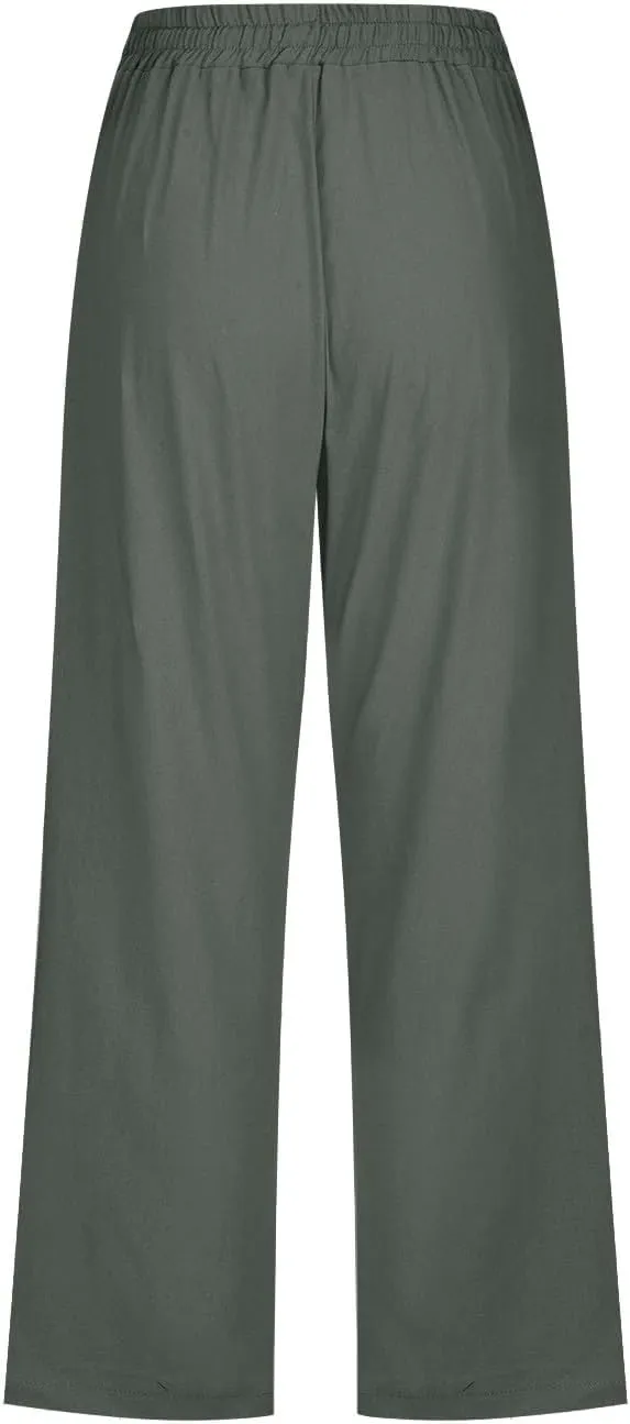Capri Pants for Women Casual 2025 Summer Drawstring Elastic High Waist Linen Pant