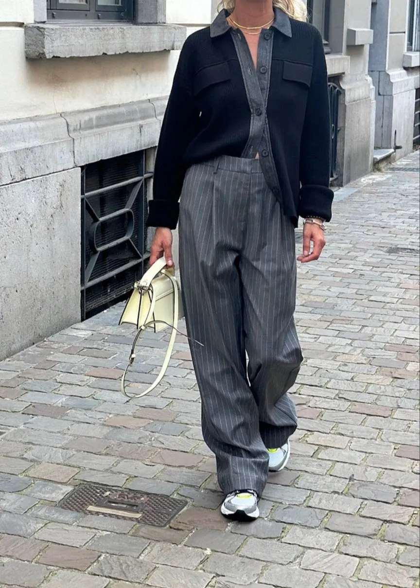 CARA PINSTRIPE PANTS | GREY MELANGE