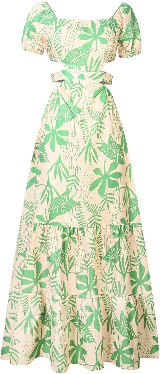 Casual Dresses for Women Off The Shoulder Boho Dress Summer Maxi Sundress Beach Hollow Out Tiered Sexy Flowy Dress