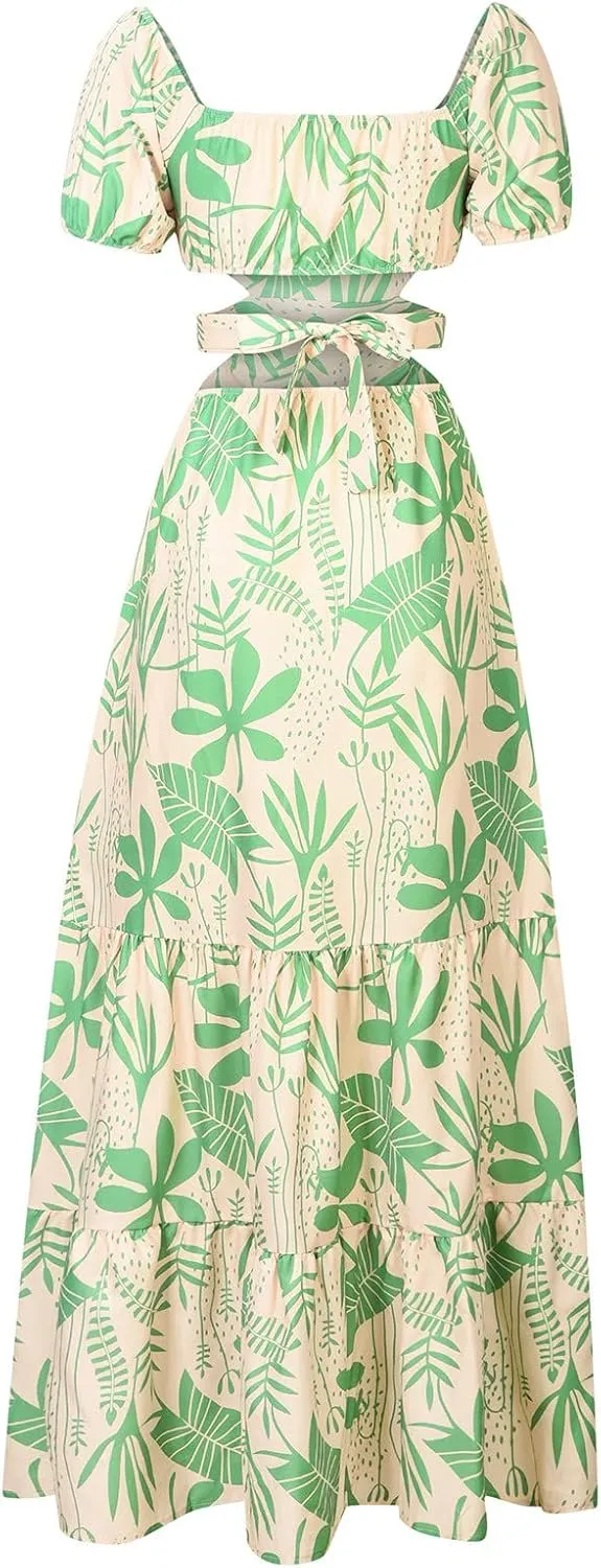 Casual Dresses for Women Off The Shoulder Boho Dress Summer Maxi Sundress Beach Hollow Out Tiered Sexy Flowy Dress