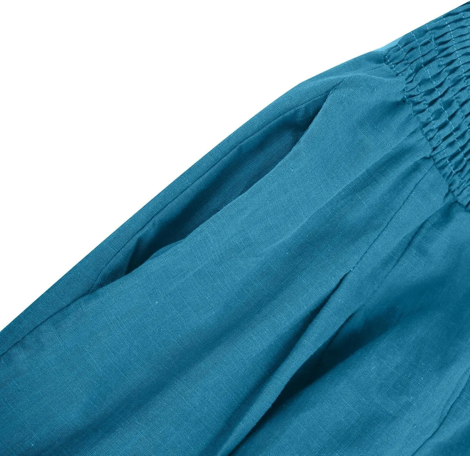 Casual Linen Wide Leg Pants for Women Smocked High Waisted Palazzo Pant Loose Baggy Elastic Waist Trousers