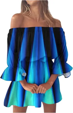 Ceboyel Women Marble Print Ruffle Dress Off Shoulder Summer Dresses Sexy Vacation Sun Dress Summer Beach Outfits 2023