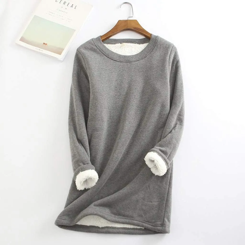 Ceboyel Womens Fleece Pullover Sweatshirt No Hood Shirts Sweater Sherpa Lined Tunic Sweatshirts Warm Winter Loungewear 2023