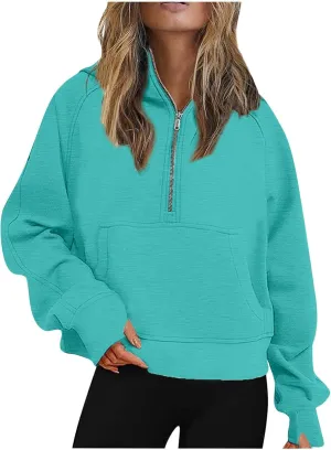 Ceboyel Womens Quarter Zip Sweatshirt 2023 Fleece Oversized Sweaters Cropped Pullover Hoodies Fall Trendy Outfits Clothing