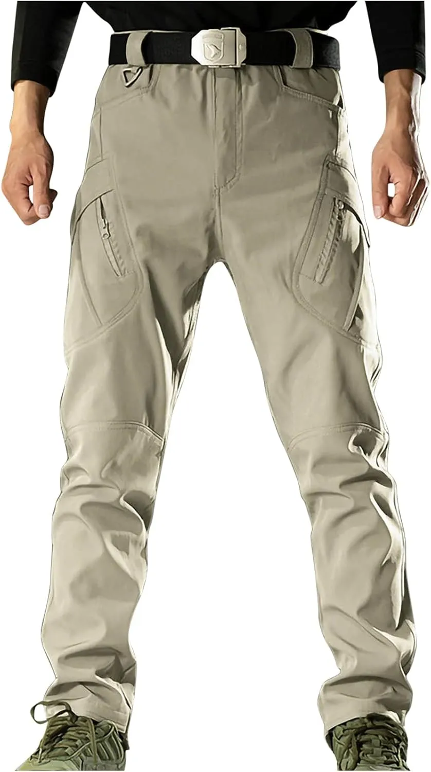 Chino Pants for Men Winter Warm Hiking Training Cargo Pants Fleece Thicken Sweatpant Slim Fit Running Tapered Pants