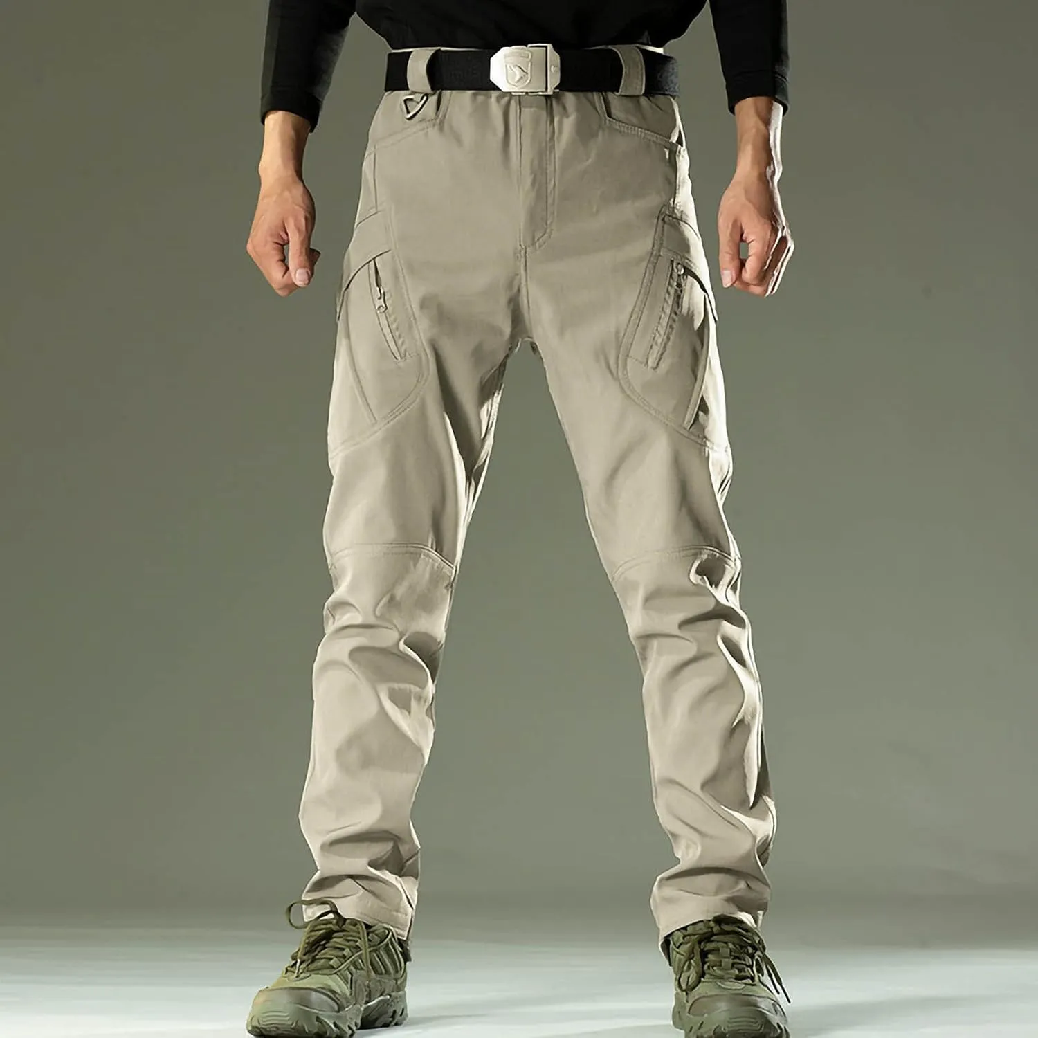 Chino Pants for Men Winter Warm Hiking Training Cargo Pants Fleece Thicken Sweatpant Slim Fit Running Tapered Pants