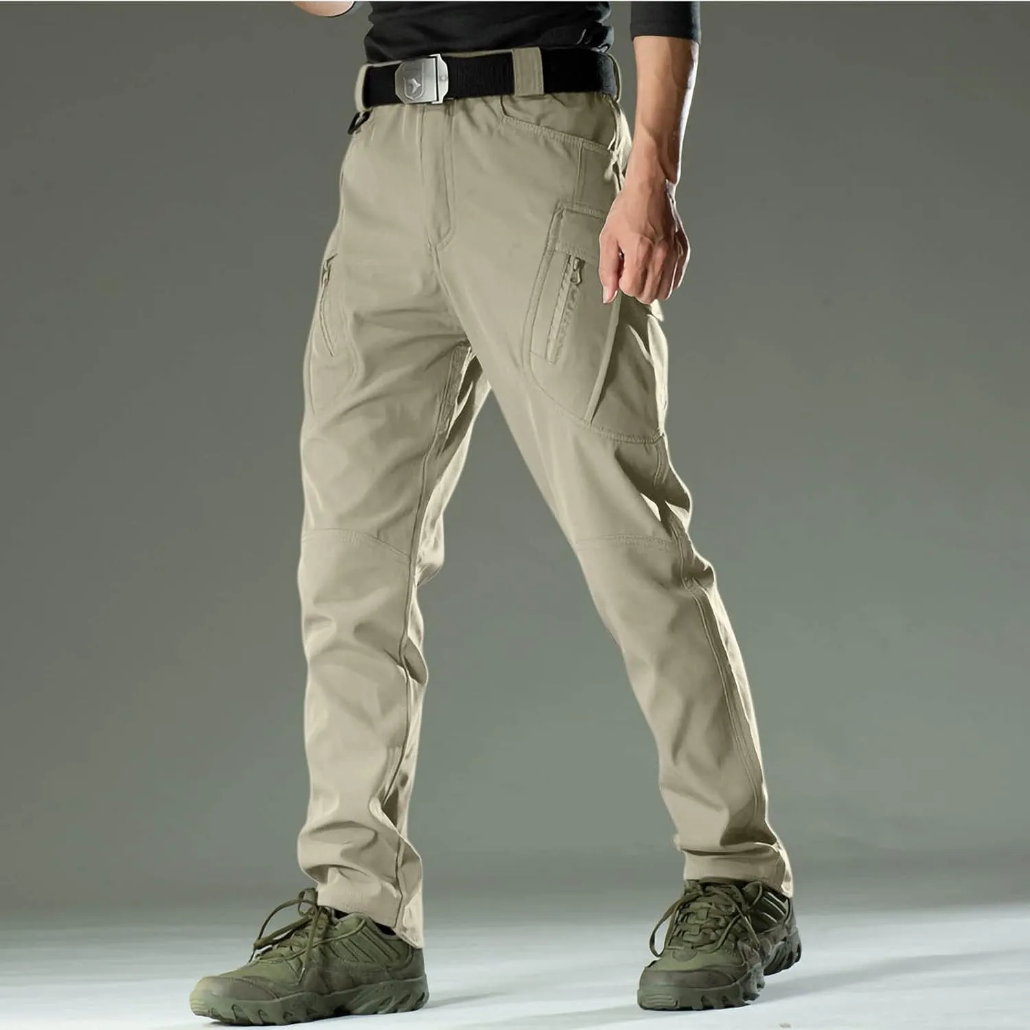 Chino Pants for Men Winter Warm Hiking Training Cargo Pants Fleece Thicken Sweatpant Slim Fit Running Tapered Pants