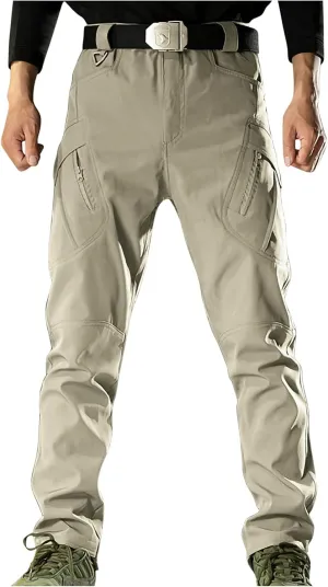 Chino Pants for Men Winter Warm Hiking Training Cargo Pants Fleece Thicken Sweatpant Slim Fit Running Tapered Pants