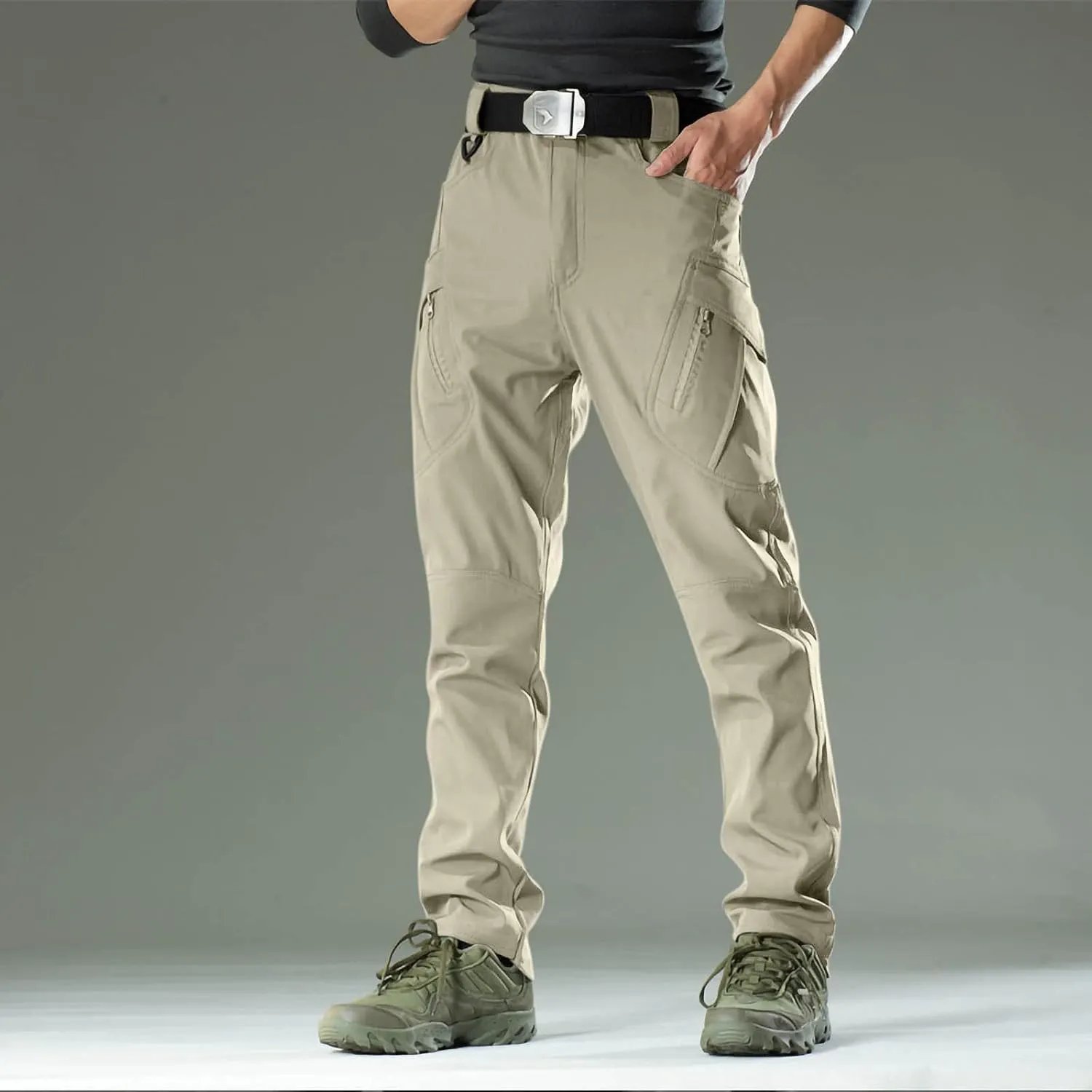 Chino Pants for Men Winter Warm Hiking Training Cargo Pants Fleece Thicken Sweatpant Slim Fit Running Tapered Pants