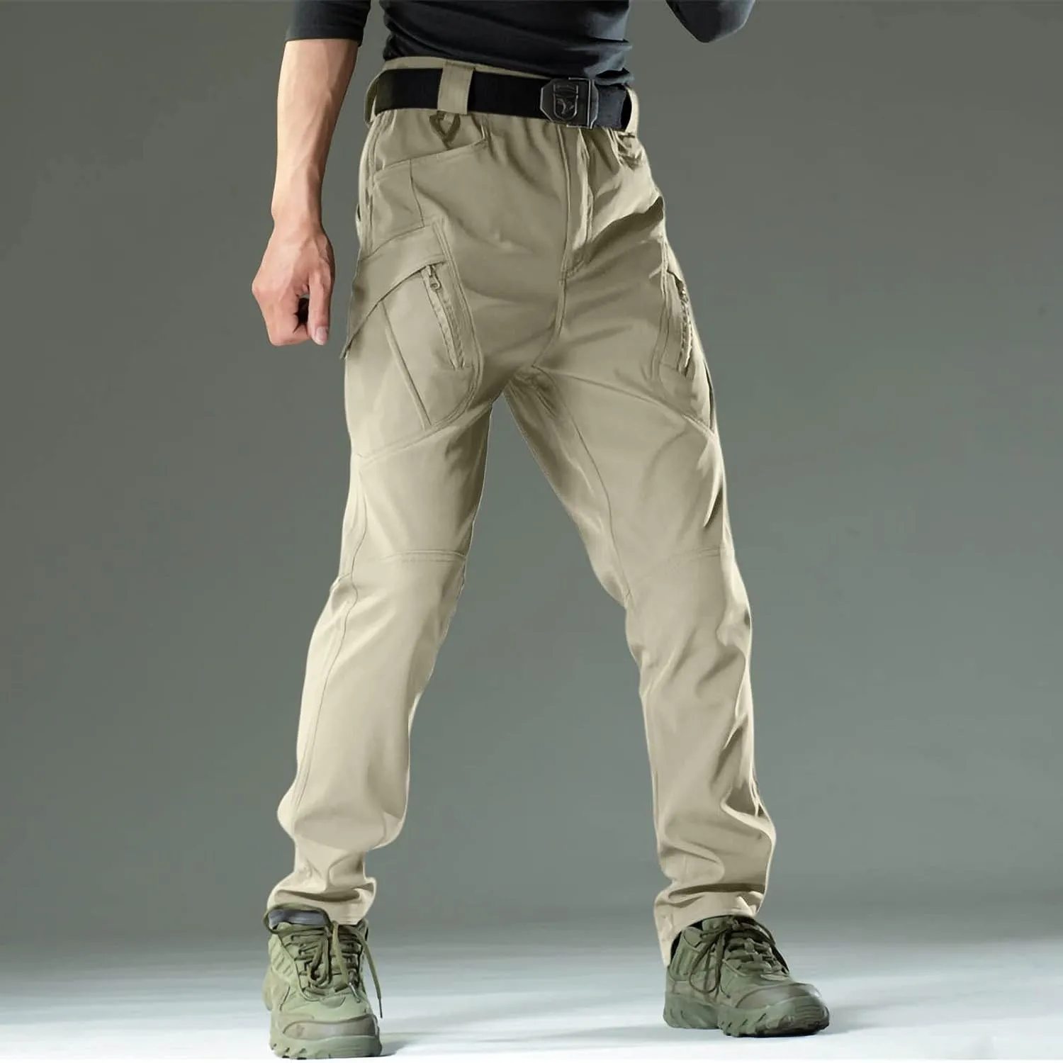 Chino Pants for Men Winter Warm Hiking Training Cargo Pants Fleece Thicken Sweatpant Slim Fit Running Tapered Pants