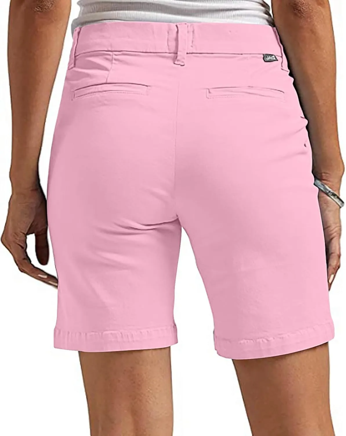 Chino Shorts for Women Comfy Casual Slim Fit Pull On Knee Length Shorts Solid Lounge Bermuda Shorts with Pockets