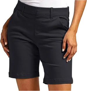 Chino Shorts for Women Comfy Casual Slim Fit Pull On Knee Length Shorts Solid Lounge Bermuda Shorts with Pockets