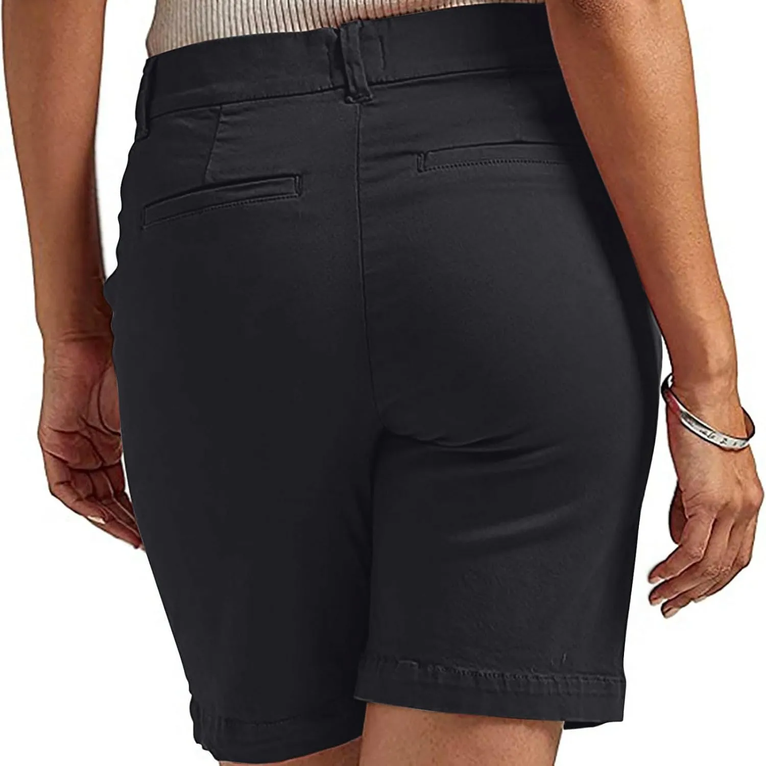 Chino Shorts for Women Comfy Casual Slim Fit Pull On Knee Length Shorts Solid Lounge Bermuda Shorts with Pockets